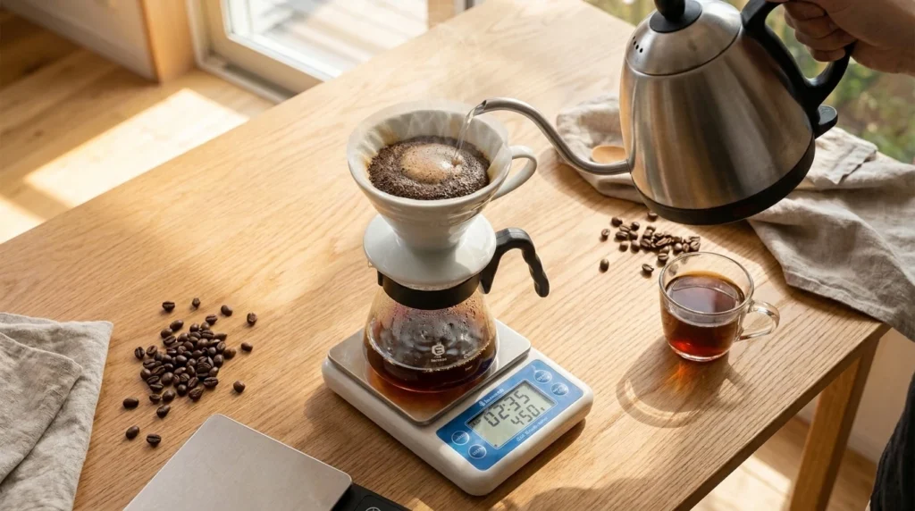 Brewing pour-over coffee to the Golden Cup Standard ratio