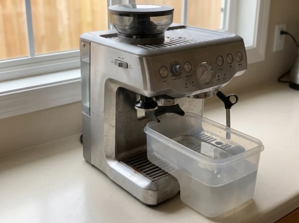 descale the Barista Express Impress — container under the group head