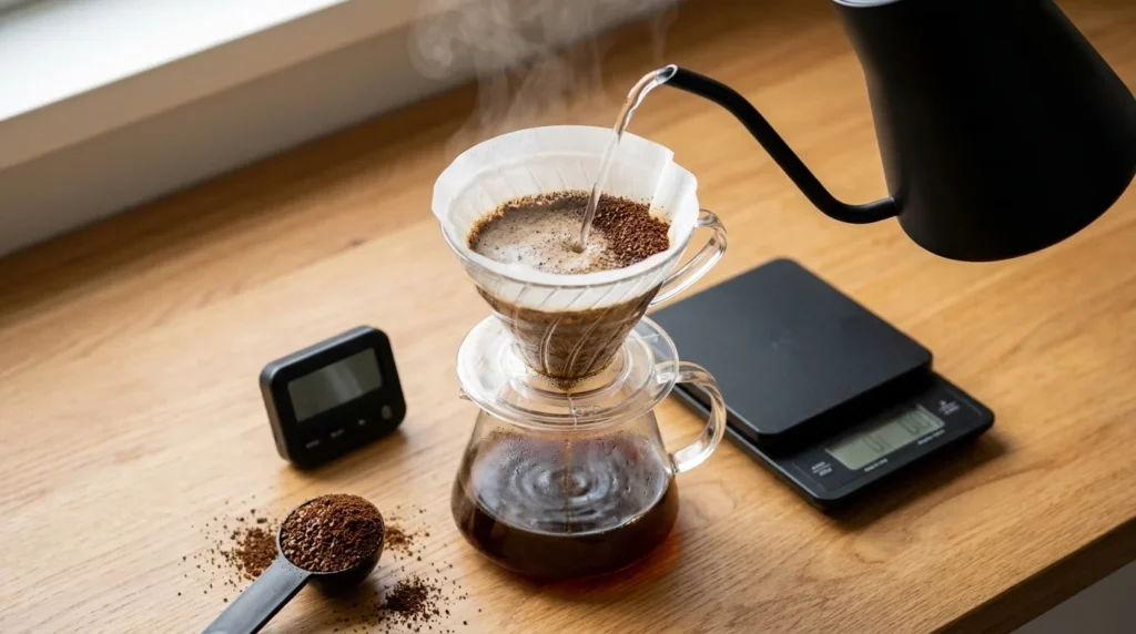 Hario Switch coffee setup showing common brewing mistakes that can make a recipe difficult to repeat.