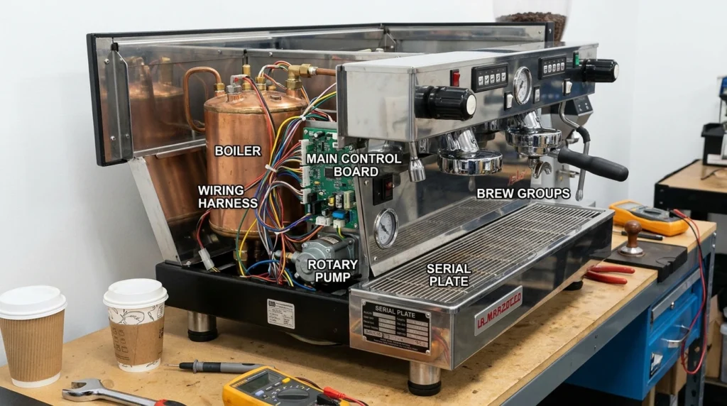 Used commercial espresso machine inspection